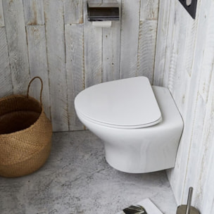 Cuvette WC suspendu sans bride Nouvelle Vague avec abattant frein de chute extra-plat déclipsable