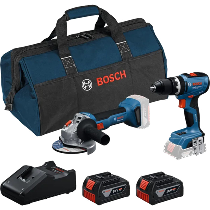 GSB 18V-65 + GWS 18V-8 + 2 batteries GBA 4.0Ah + GAL 18V-40 + sac RAF - BOSCH - 0615A5008Z