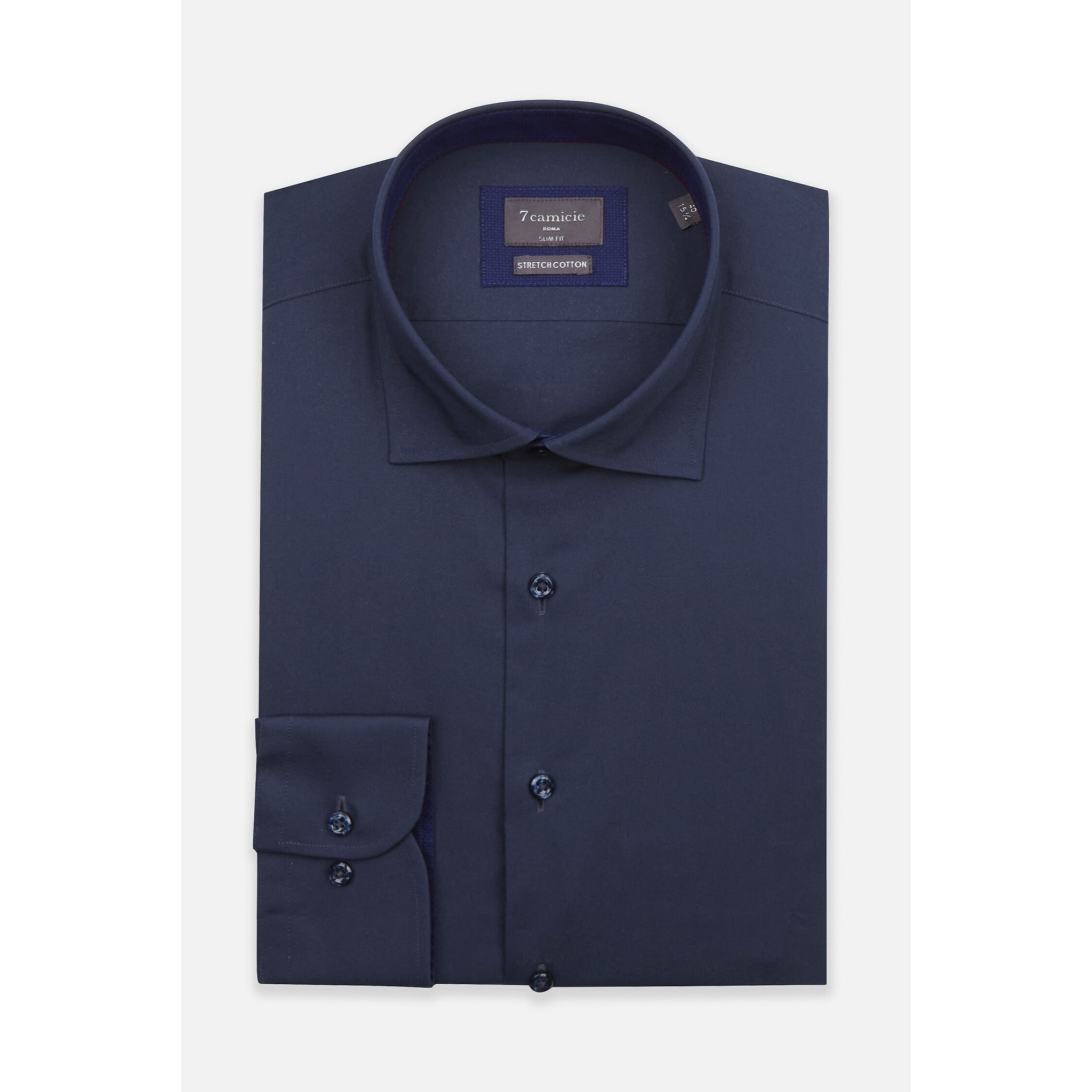 Camicia Uomo 1 Bottone Francese Slim Popeline Stretch Unito Blu