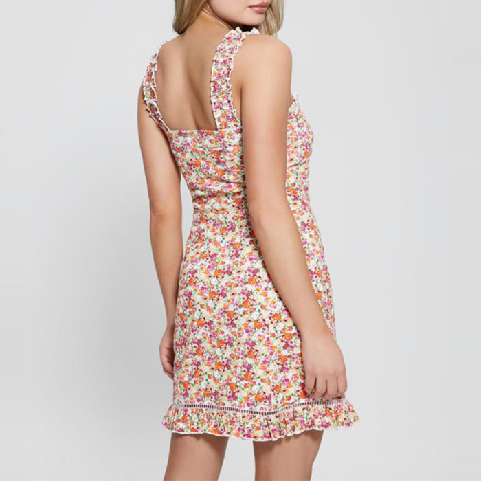 Robe Carmen - coupe moulante - 100% coton - en dentelle sangallo - multicolore