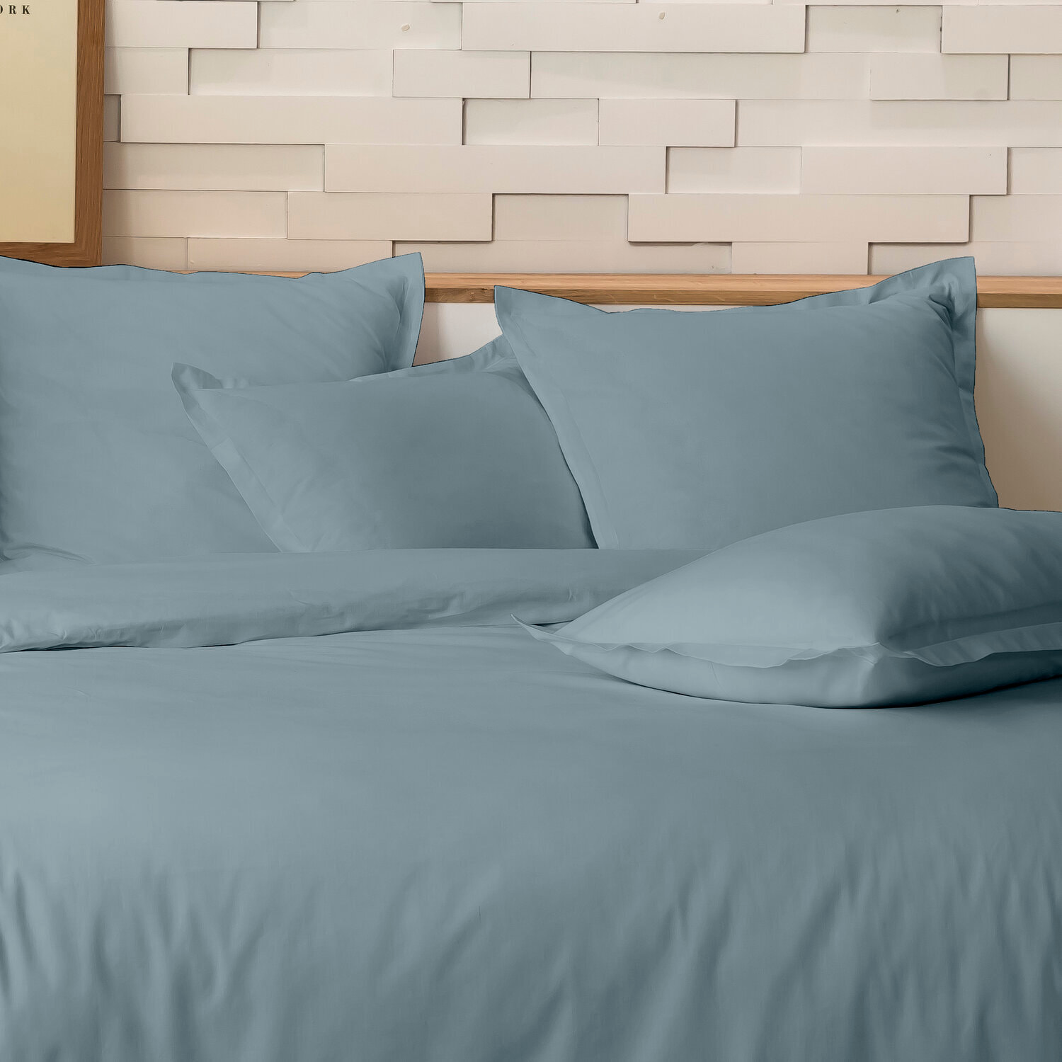 Parure housse de couette 3pcs 100% percale de coton 80 fils - bleu azur