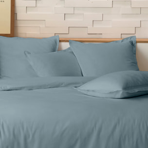 Parure housse de couette 3pcs 100% percale de coton 80 fils - bleu azur