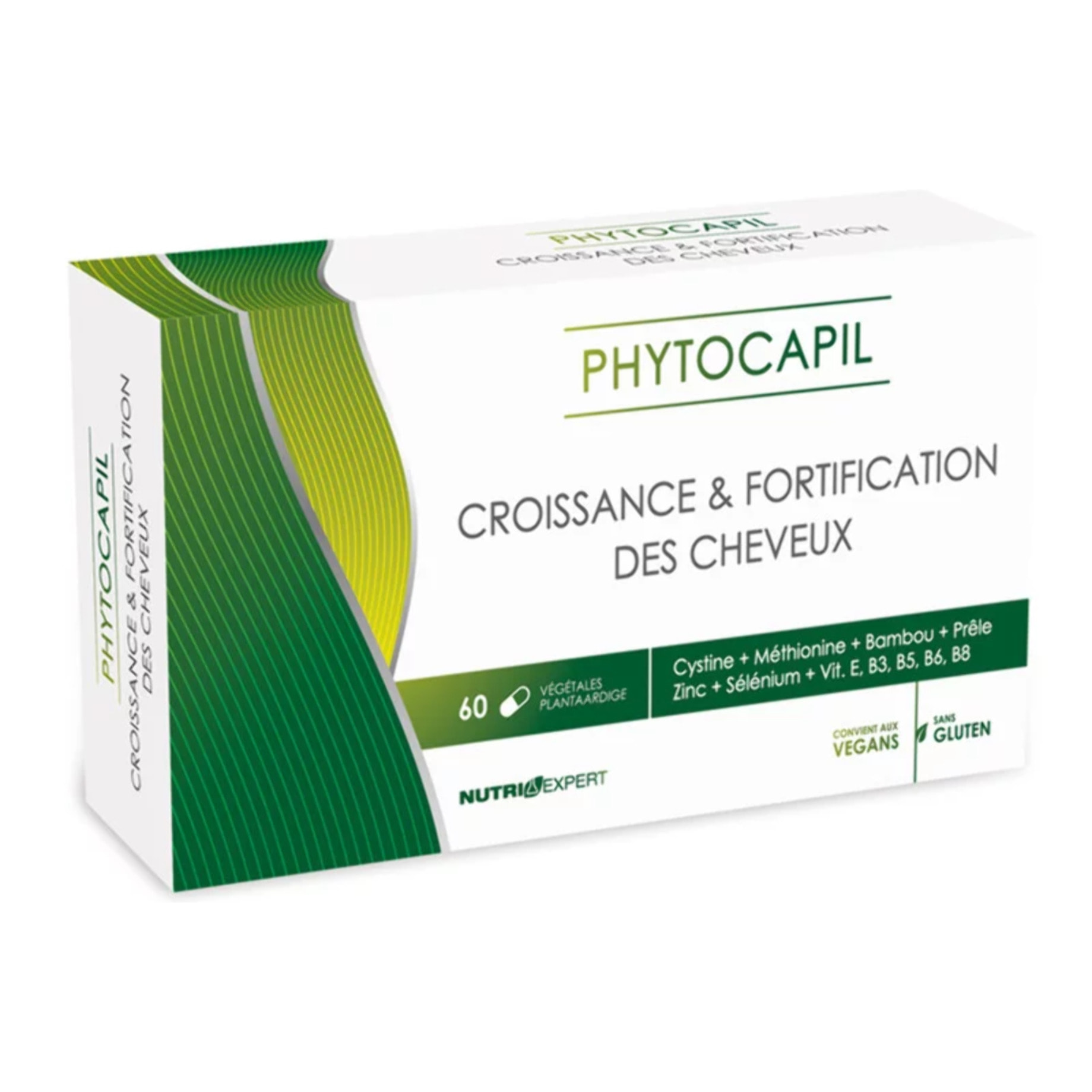 NUTRIEXPERT - Phytocapil - Complément Alimentaire à Base de Plantes, Vitamines, Minéraux et Acides Aminés - Croissance et Fortification des Cheveux - Convient aux Végans - 60 Gélules Végétales