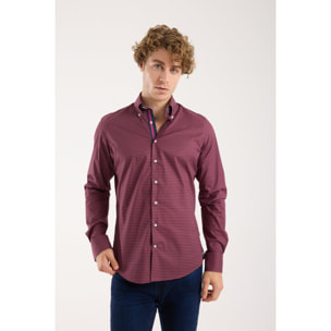 Camicia Uomo 2 Bottoni Button Down Slim Popeline Stretch Stampato Ciclamino e Bianco