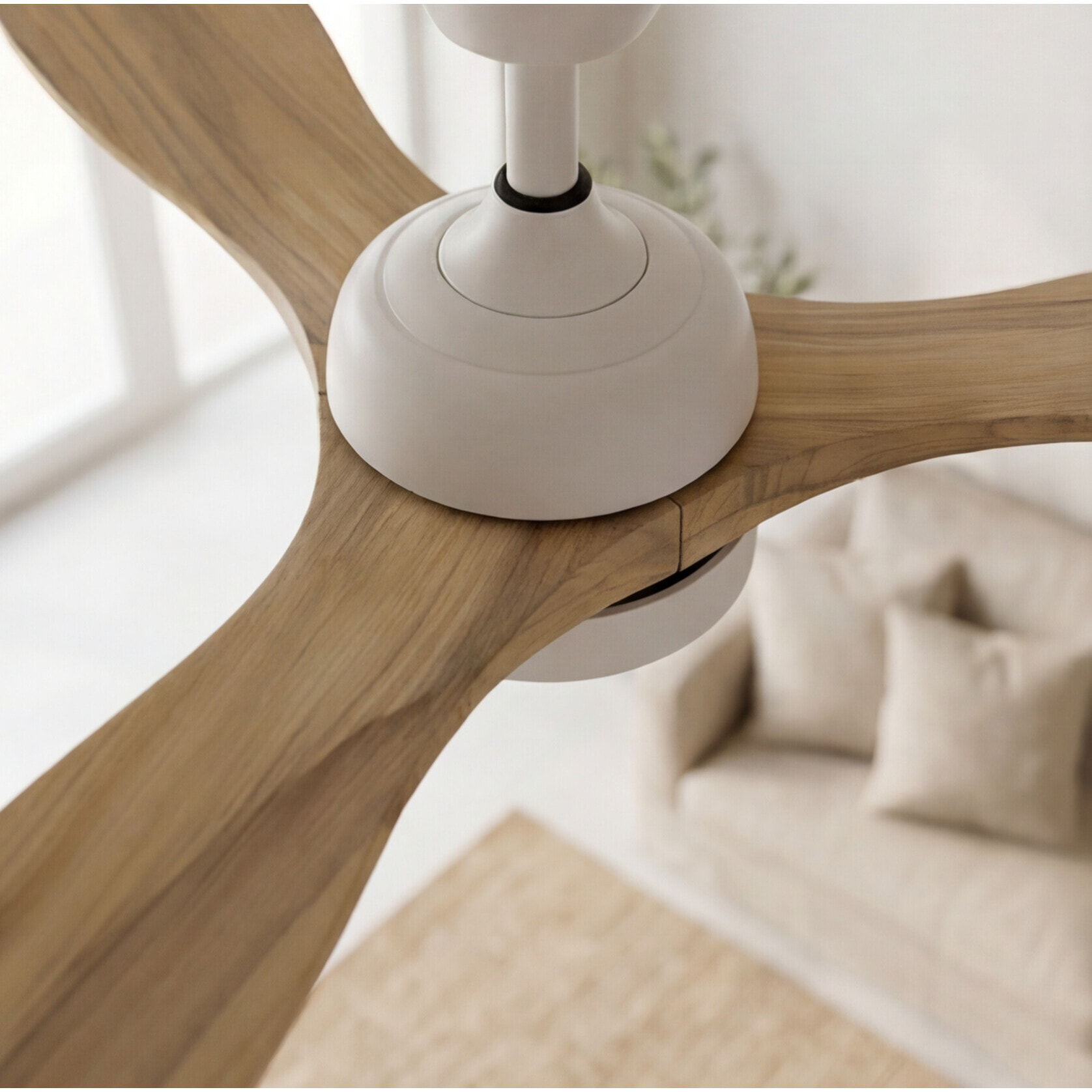 Forlight Calar ventilador con selector de temperatura en color blanco y las palas de madera
