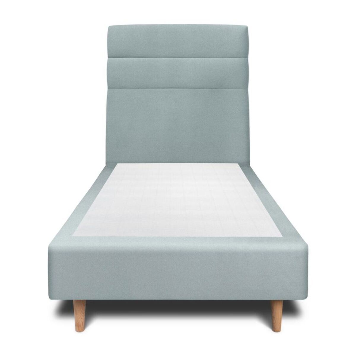 Lit avec tête de lit bandes horizontales velours et sommier tapissier Ep20