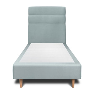 Lit avec tête de lit bandes horizontales velours et sommier tapissier Ep20