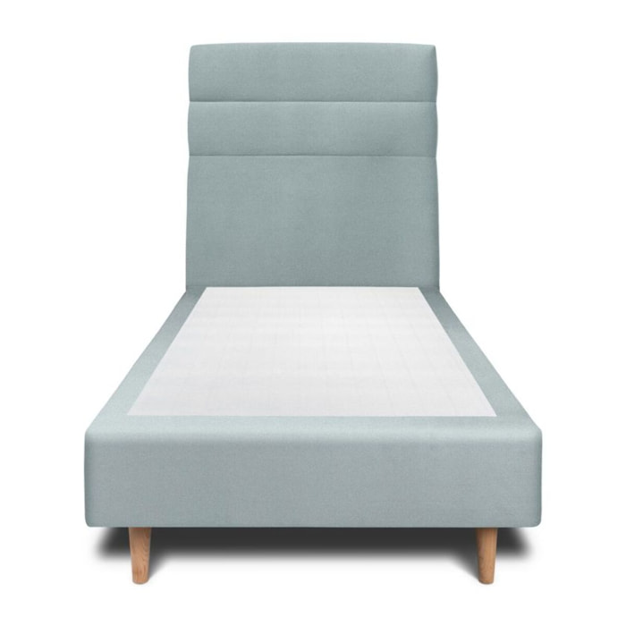 Lit avec tête de lit bandes horizontales velours et sommier tapissier Ep20