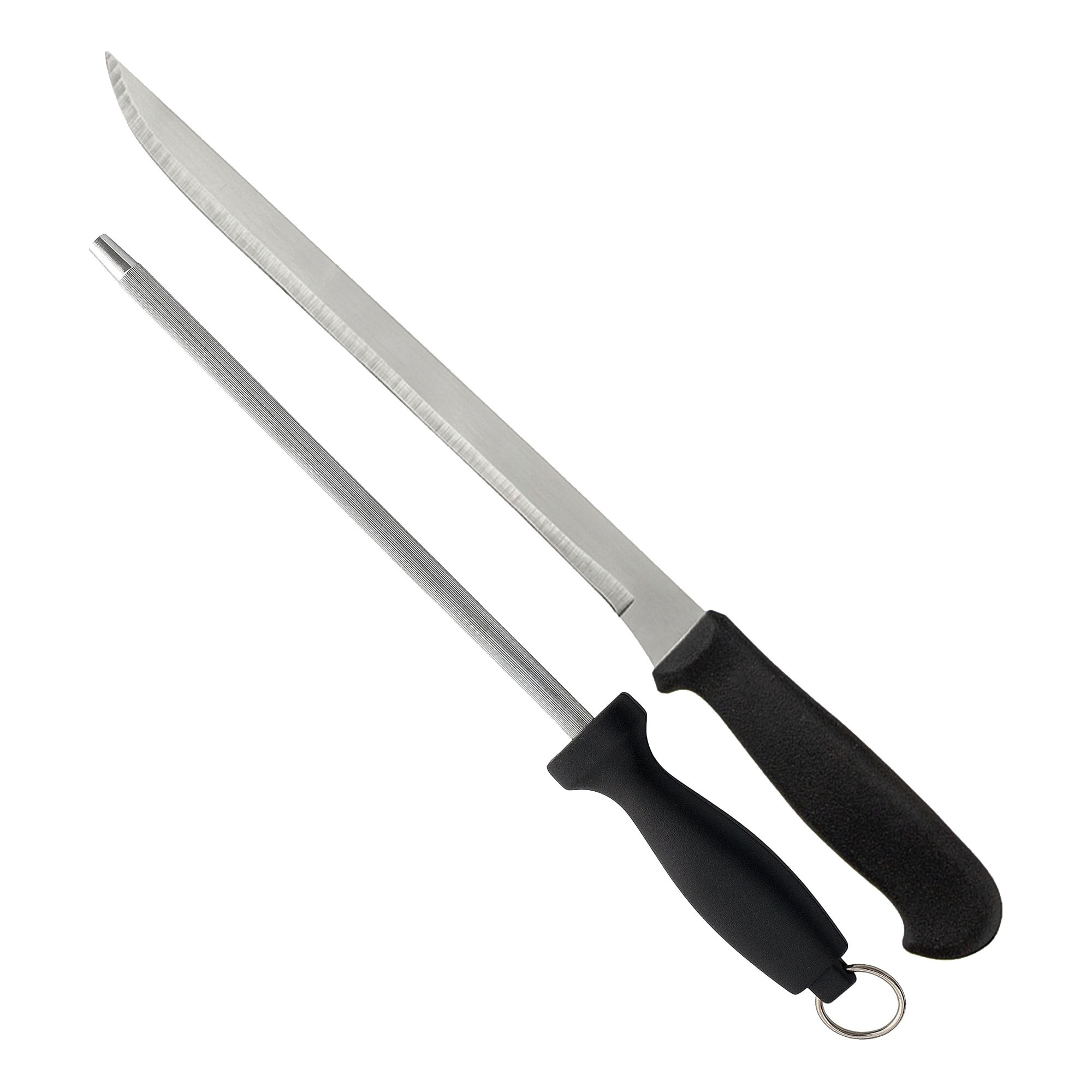 Well home set de cuchillo jamonero (hoja 25cm) y chaira (21cm) en acero inoxidable de alta calidad