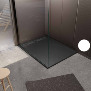 Receveur de douche en résine noir 80x120x3 cm effet pierre granit + grille linéaire gun metal