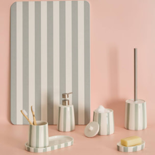 Porte-brosse à dents Strio rayures vert céladon H10cm