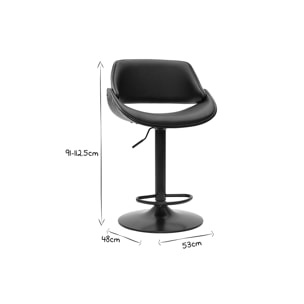 Tabouret de bar design noir réglable pivotant 360° CLASH