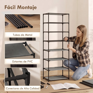 HOMCOM Zapatero de 7 Niveles, Zapatero Estrecho de Acero con Funda de Tela no Tejida, 2 Bolsillos Laterales, Estantería para 14-21 Pares de Zapatos, para Recibidor, Entrada, Pasillo, Negro