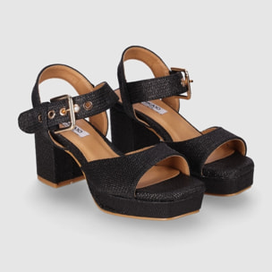 Sandalias de Tejido - Negro - Tacón: 8 cm