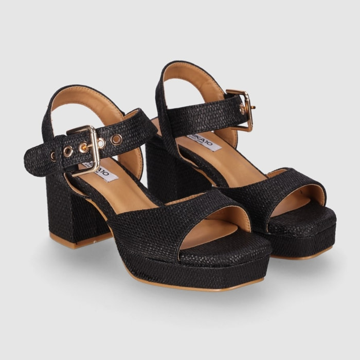 Sandalias de Tejido - Negro - Tacón: 8 cm