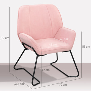 Butaca de Salón Moderna Sillón Lectura con Asiento Ancho y Acolchado Tapizado en Terciopelo Patas de Metal Sillón para Salón Sala de Estar Dormitorio Rosa