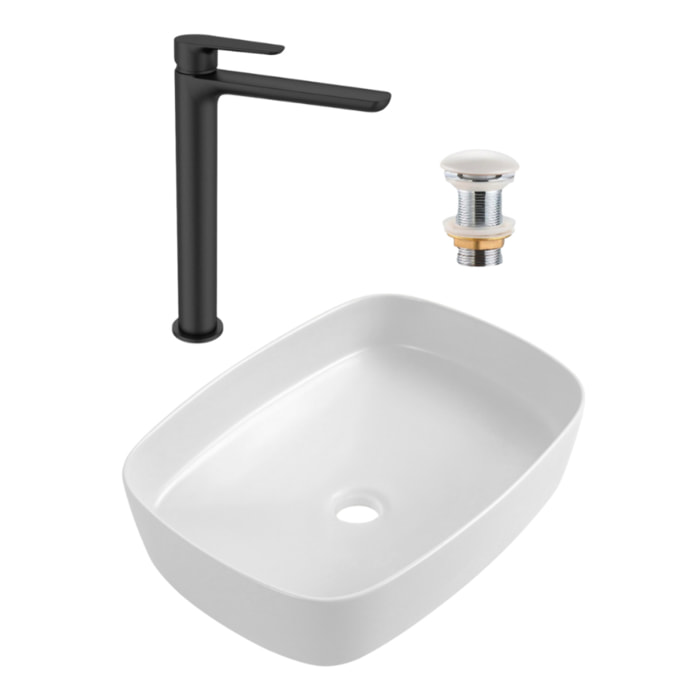 PixL 50x37,5x13,5 cm vasque à poser + Swiss Aqua Technologies Mood mitigeur lavabo XL + Ceramia PixL bonde (CEPX49WMSAT285C)