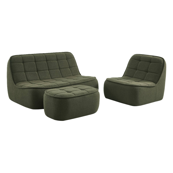 Canapé compressé modulable bouclette texturée 3 places avec repose pied BONI