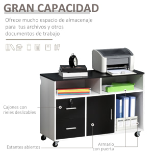 Mueble de Oficina con Armario Cajones Estantes de Melamina 100x35x65 cm Negro y Blanco