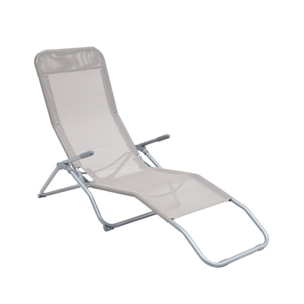 Lot de 2 bains de soleil pliants - Levito Gris taupe- Transats textilène 2 positions. chaises longues