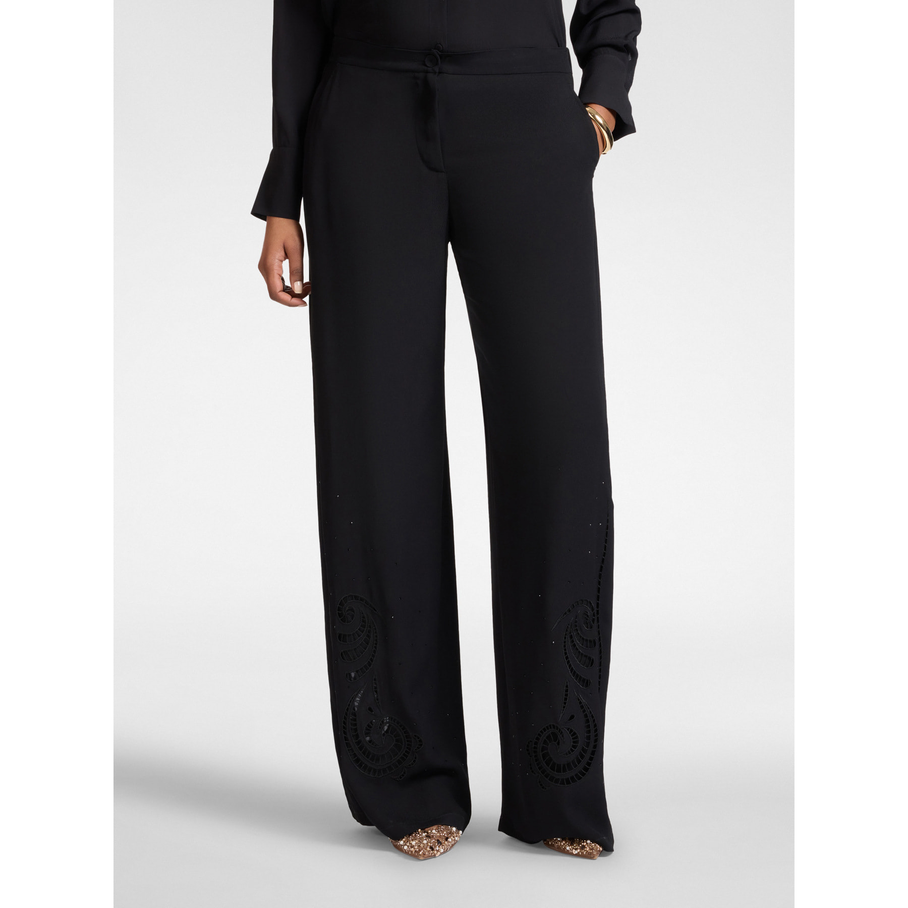 Elena Mirò - Pantalones palazzo bordados - Negro