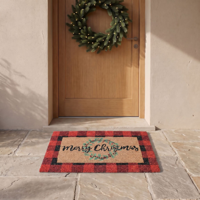 Zerbino natalizio Merry Christmas in cocco e PVC - Multicolore