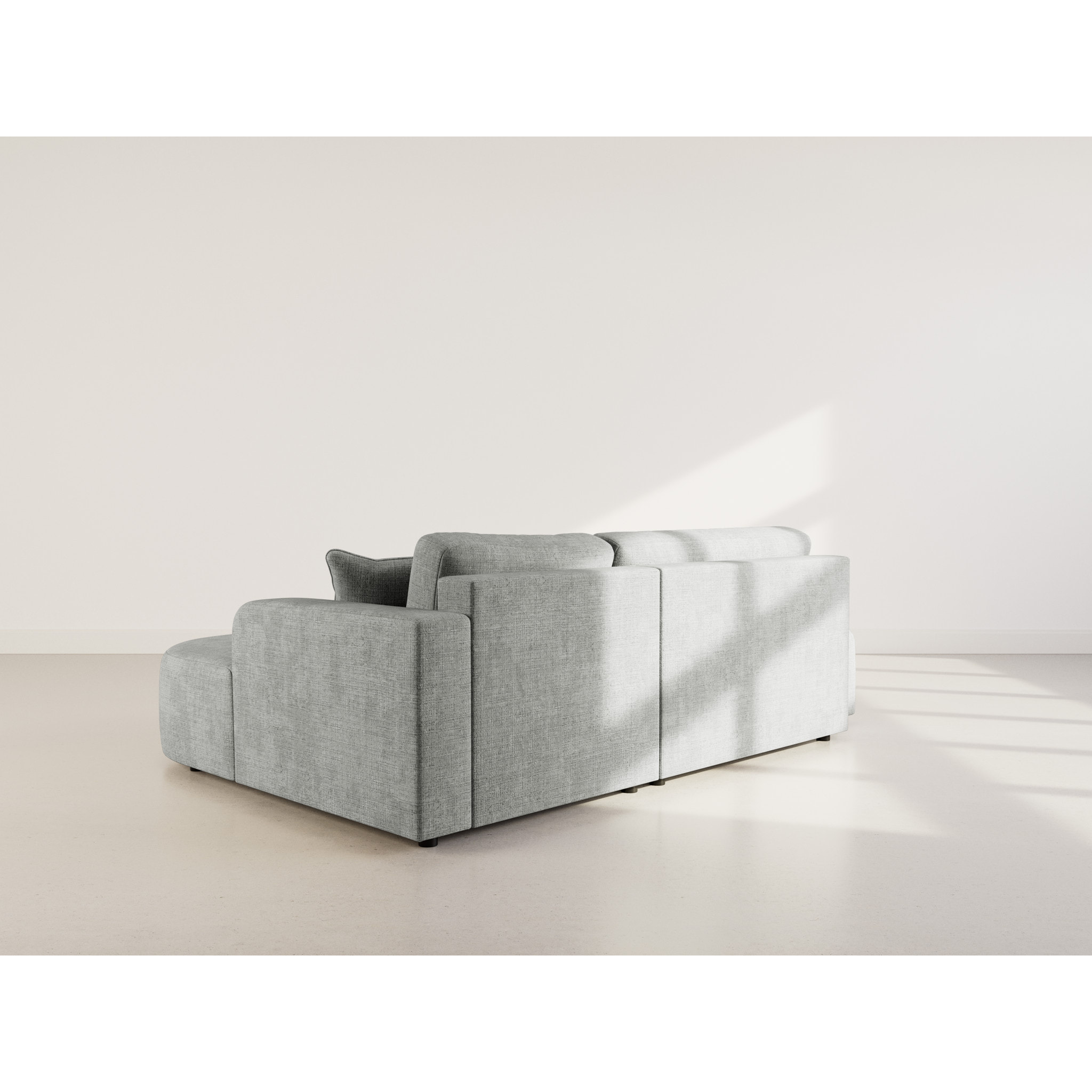 Miro - Canapé d'angle droit 4 places convertible avec coffre en velours texturé - Gris