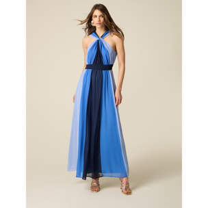 Oltre - Vestido largo color block - Light - blue