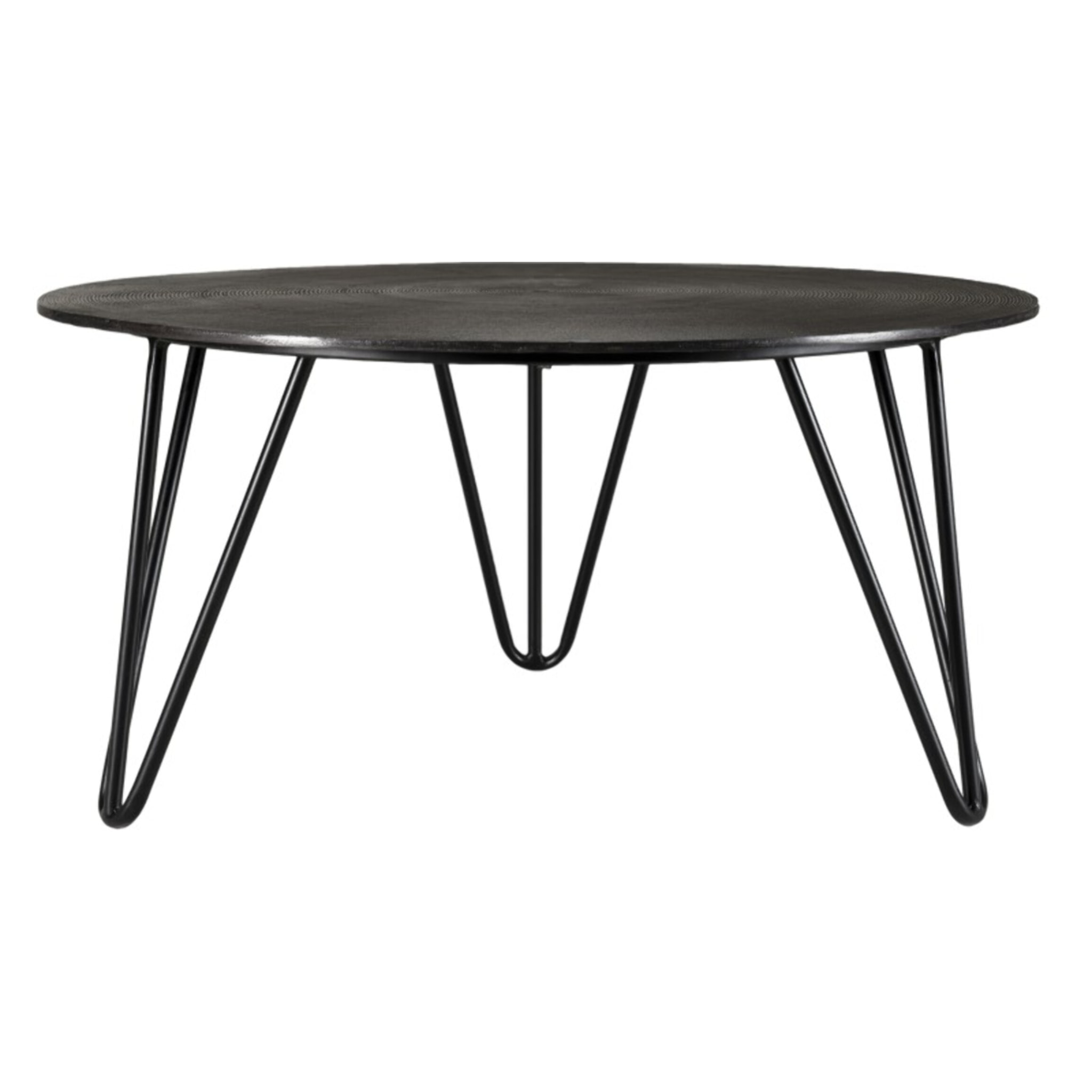 JOHAN - Table basse ronde 75x75cm aluminium noir pieds épingles métal noir