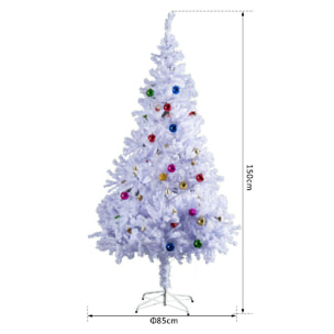 Sapin arbre de Noël artificiel blanc 150 cm 680 branches avec nombreux accessoires variés