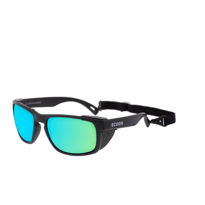 Gafas de sol de montaña ECOON modelo Lhotse en color Marco negro con lente azul revo