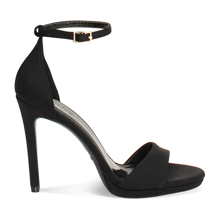 Sandalo con tacco donna nero con plateau, tacco 10 cm