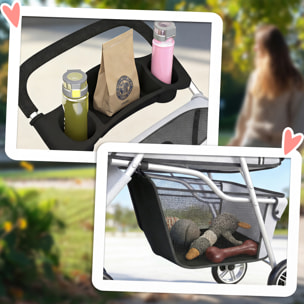 Carrito para Perros Plegable, hasta 10 kg, Cochecito para Perros Pequeños de 3 Ruedas con Capota Ajustable, Cesta, Ventanas de Malla, Portavasos, Ruedas de EVA y Frenos, para Gatos, Gris Claro