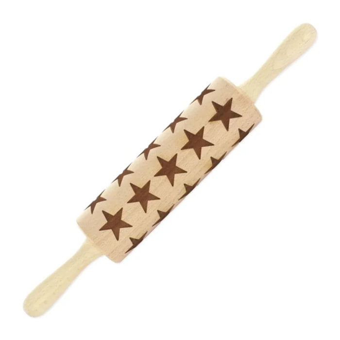 Rouleau à pâtisserie en bois motif étoiles 40 cm Fackelmann Noël