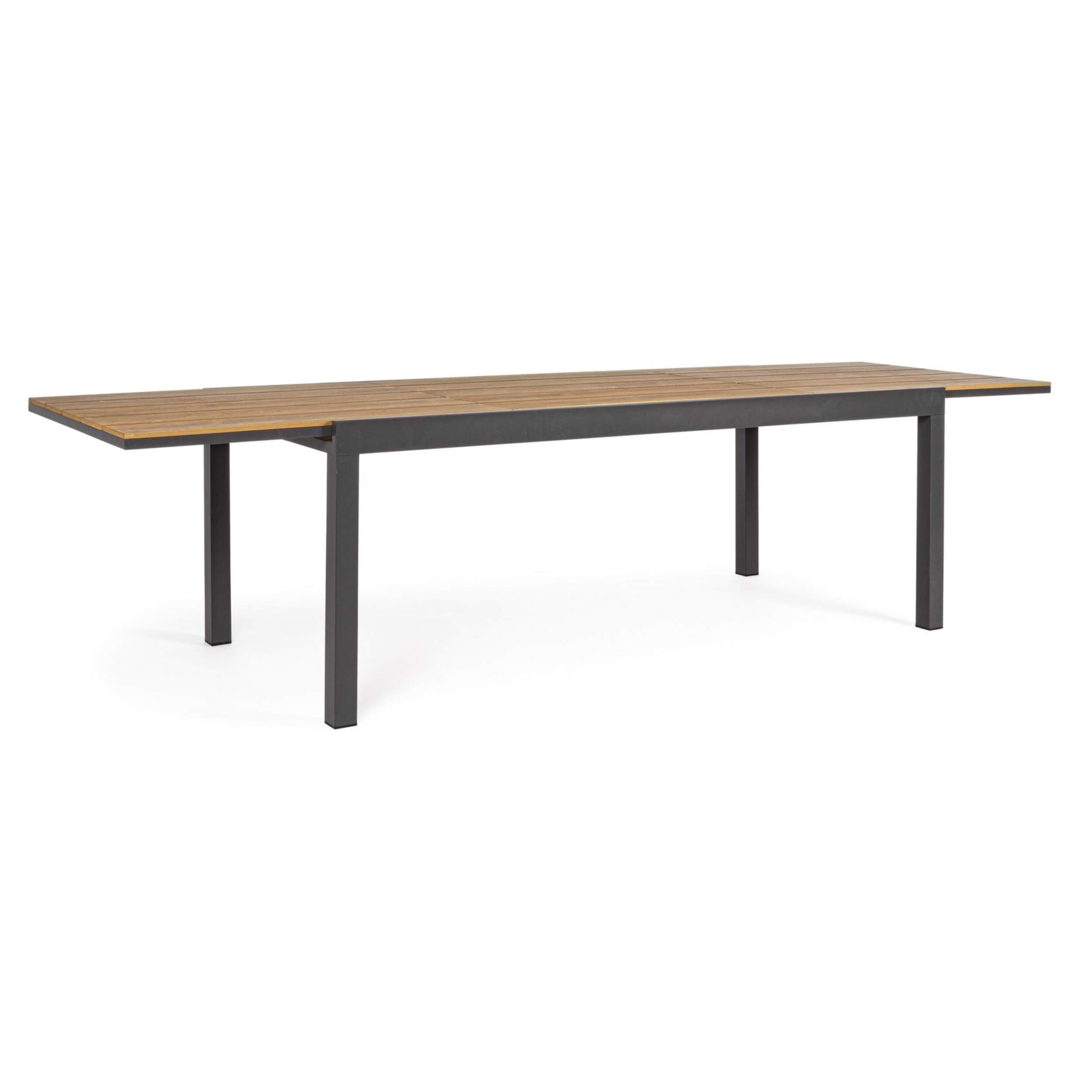 Tavolo allungabile da giardino ELIAS con piano color teak e struttura in alluminio antracite, 200×95 – 300×95 cm