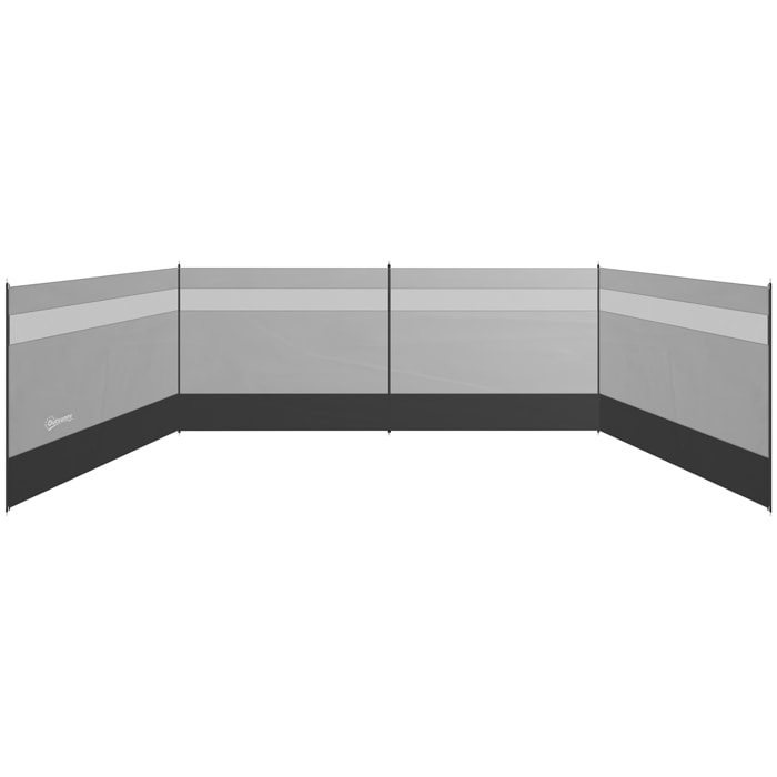 Paravent brise-vue camping plage portable pliable avec sac de transport et poteaux acier dim. 725L x 140H cm gris