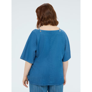 Fiorella Rubino - Blusa con scollo a barchetta in tencel - Blu