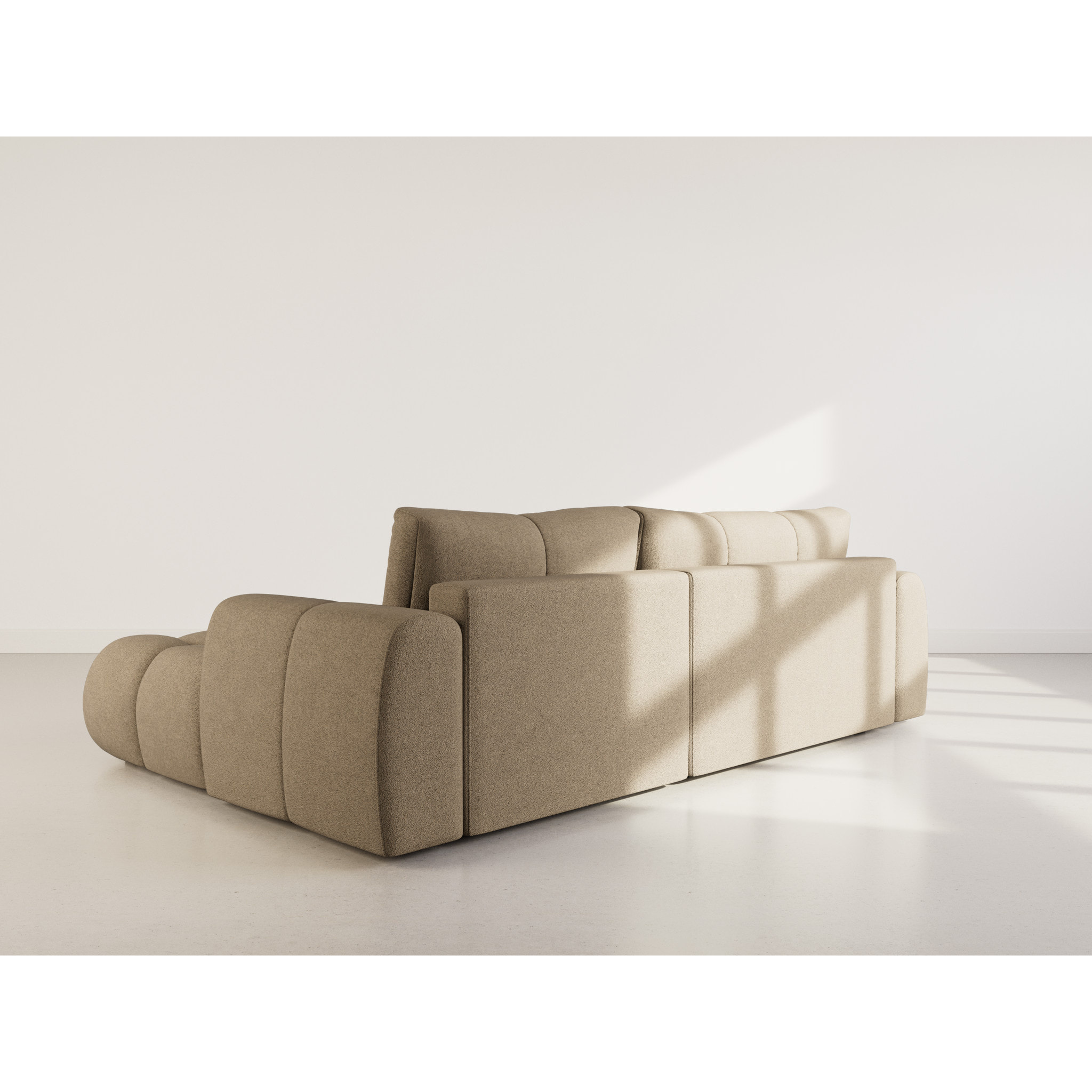 Yulin - Canapé d'angle droit 4 places convertible avec coffre en tissu bouclette - Marron