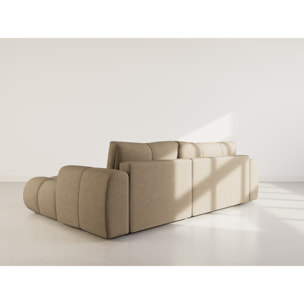 Yulin - Canapé d'angle droit 4 places convertible avec coffre en tissu bouclette - Marron