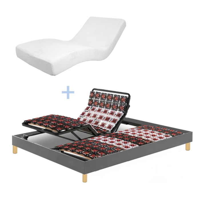 Ensemble literie orthopédique électrique à plots & matelas mémoire de forme| Sommier 100% plots | Contours de lit inclus | Moteur et Télécommande inclus