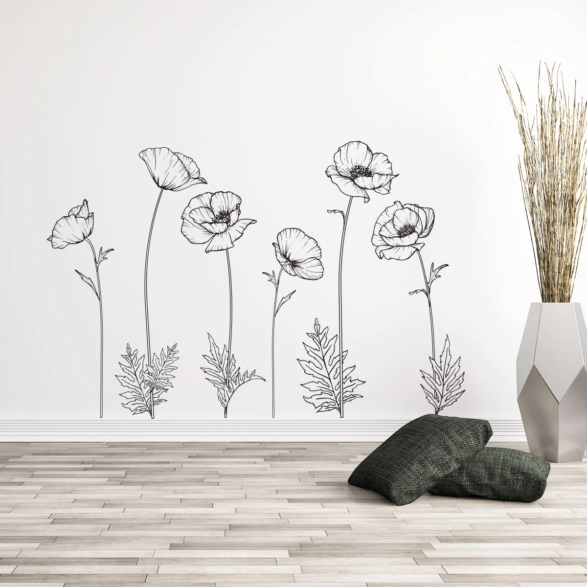 Sticker mural - Ambiance Sticker - FLEURS COQUELICOTS - Fond transparent - 110x110cm
