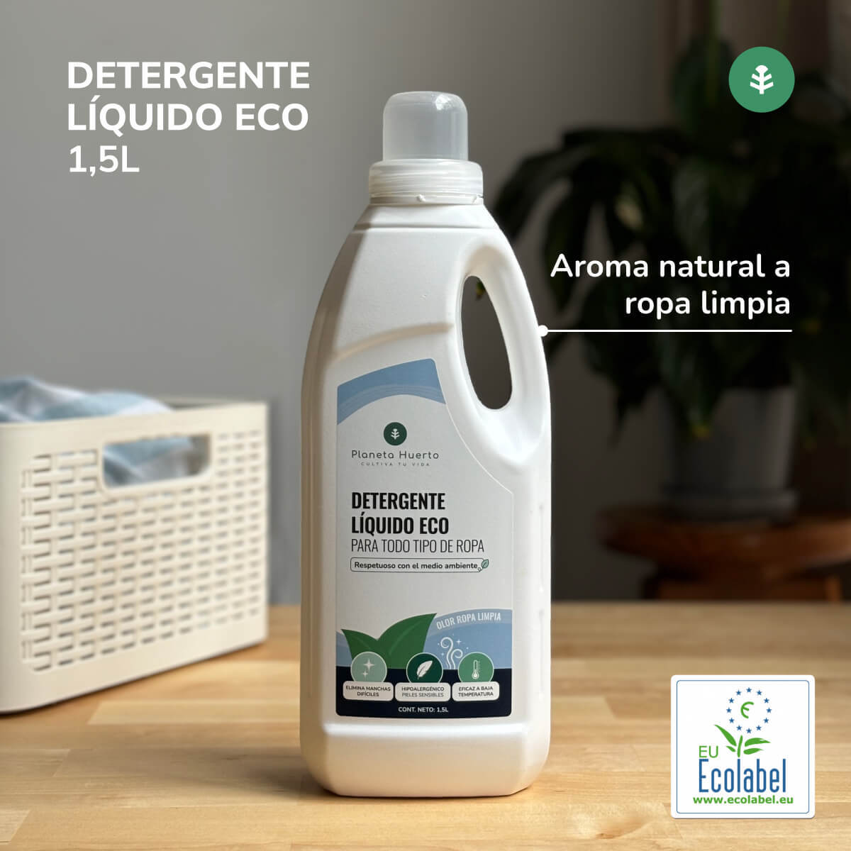 PLANETA HUERTO Pack 3x Detergente Líquido Ropa ECO Aroma Natural a Ropa Limpia 1,5 L – Ecológico y Hipoalergénico