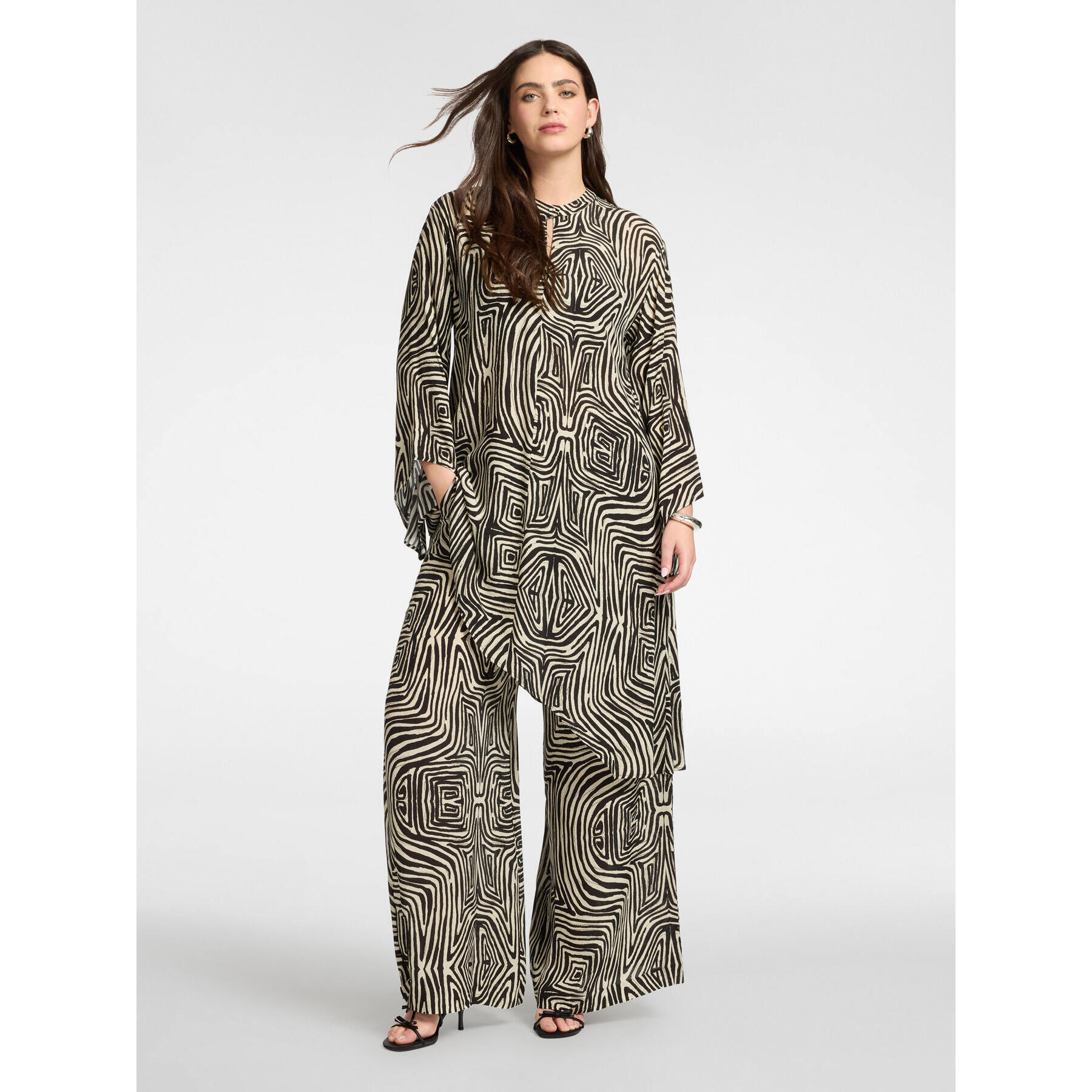 Elena Mirò - Pantalones palazzo estampados en viscosa - Negro