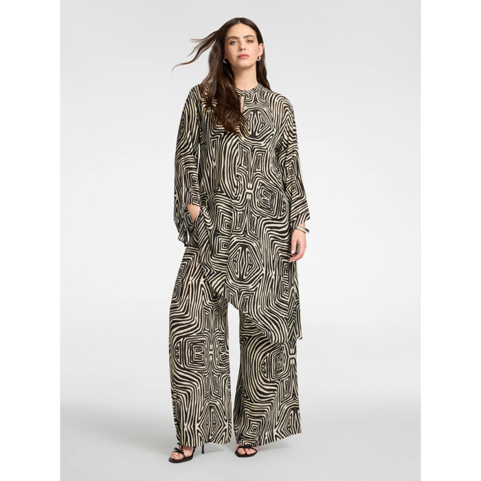 Elena Mirò - Pantalones palazzo estampados en viscosa - Negro