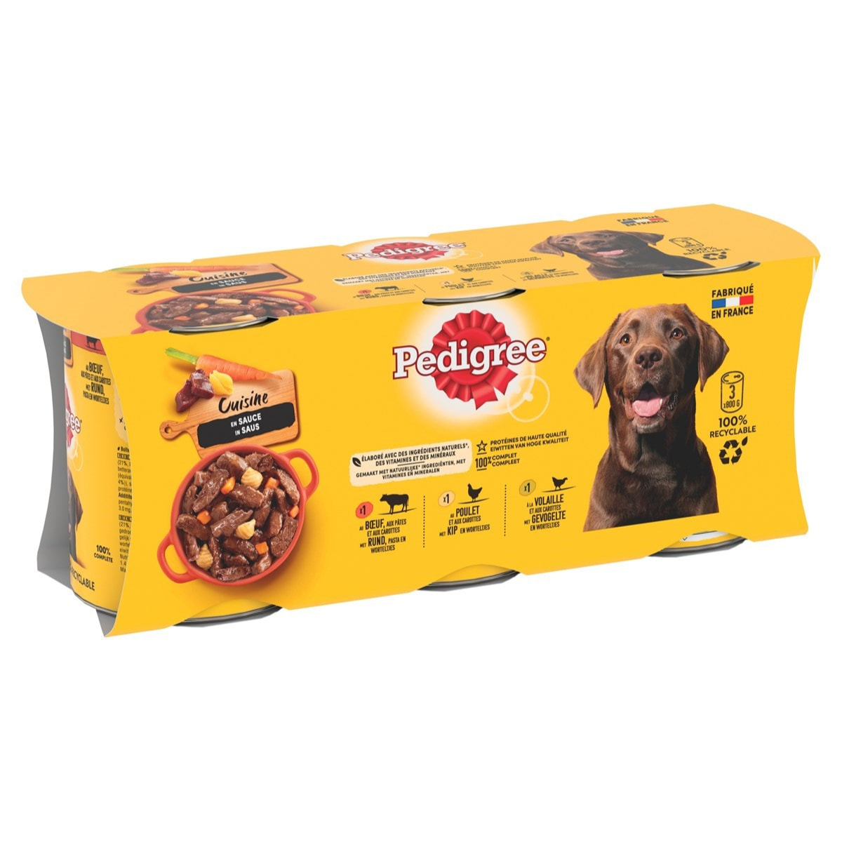 PEDIGREE 12 Boîtes en sauce 3 variétés pâtée pour chien 800g (4x3)