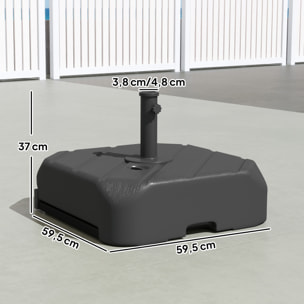 Base para Sombrilla con Ruedas, Soporte de Parasol de HDPE, Pie para Sombrilla con Postes Ø38 mm, Ø48 mm, Rellenable de Arena 72 kg o Agua 45 Litros, con Asa Telescópica, para Jardín, Negro