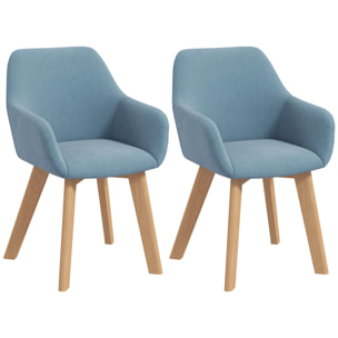 Chaises de visiteur design scandinave - lot de 2 chaises - pieds bois hévéa - assise dossier accoudoirs velours bleu