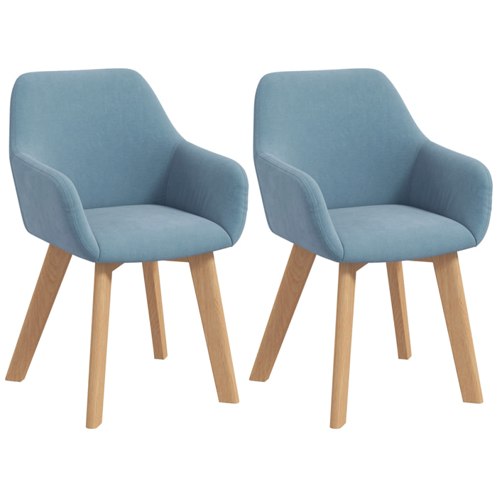 Chaises de visiteur design scandinave - lot de 2 chaises - pieds bois hévéa - assise dossier accoudoirs velours bleu