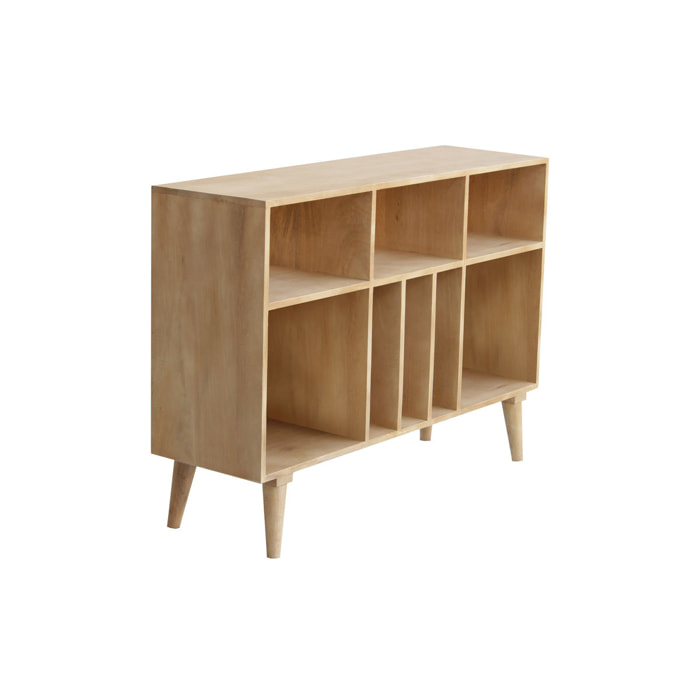 Buffet ouvert meuble de rangement bouteilles ou vinyles en bois manguier massif L120 cm ISIDRO