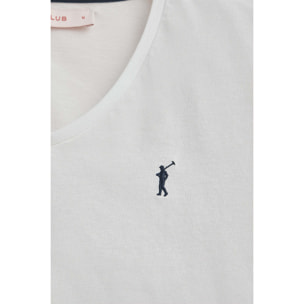 Camiseta blanca de manga corta y cuello pico con logo Rigby go